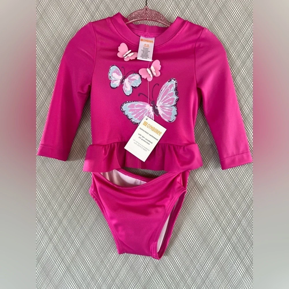 Gymboree - Pink Butterfly Long Sleeve Swim 2pc Set (Size 6-12m) NWT